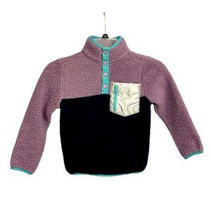 ANDY & EVAN | Girls Purple Navy Blue Sherpa Sweatshirt Jacket Teal Trim